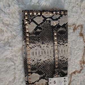 Snake gold studded clutch with gold strap